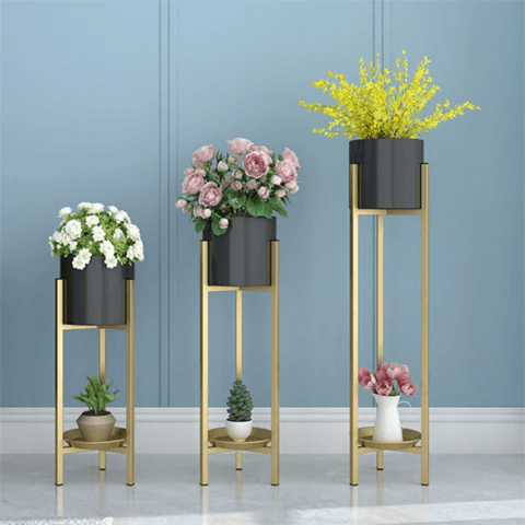 Spherevant Gold And Black Metal Plant Stand For Home Storage Pack Of 3