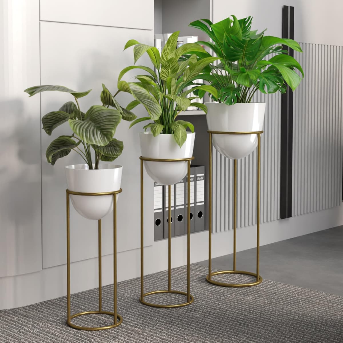 Spherevant Gold And White Metal Plant Stand For Home Decor Pack Of 3 — product view 1