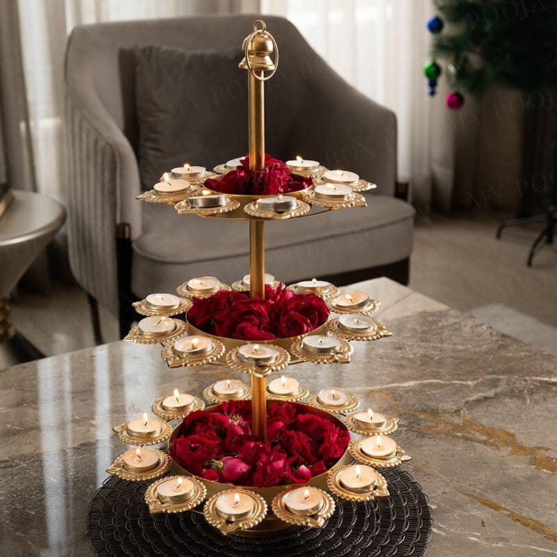 Spherevant Gold Metal Diya Stand For Home Decor Pack Of 3