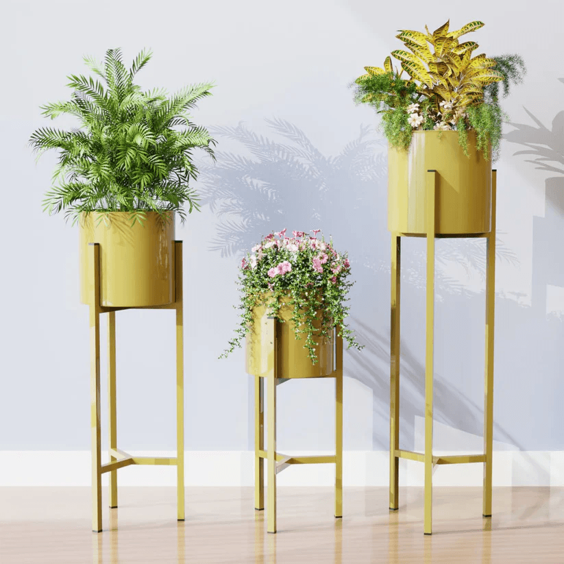 Spherevant Gold Metal Plant Stand For Home Decor Pack Of 3 — product view 1