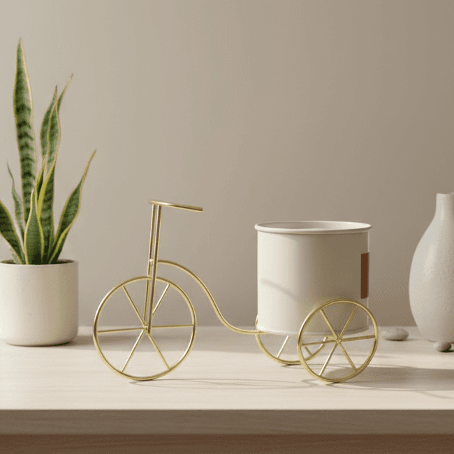 Spherevant Beige And Green Metal Planter Stand For Home Decor — product view 1
