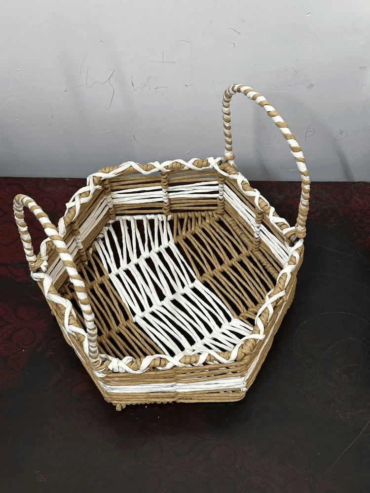 Spherevant Natural And White Metal Basket For Home Storage