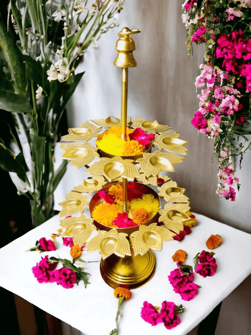 Spherevant Multicolor Brass Diya Stand For Pooja Pack Of 2