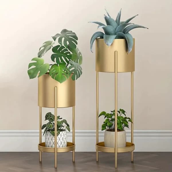 Spherevant Gold Metal Plant Stand For Home Decor Pack Of 2 — product view 1