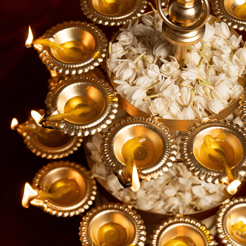 Spherevant Gold Brass Diya Stand For Pooja